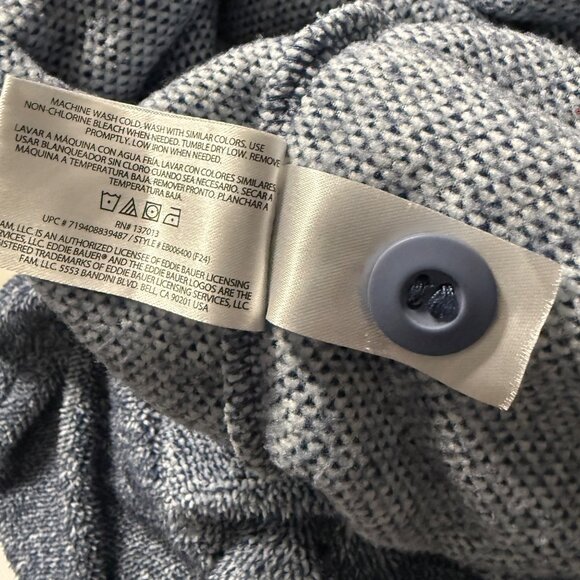 Eddie Bauer Womens XL Blue Heathered Fleece Pullover Sweater W/ Button Collar & - Picture 7 of 8